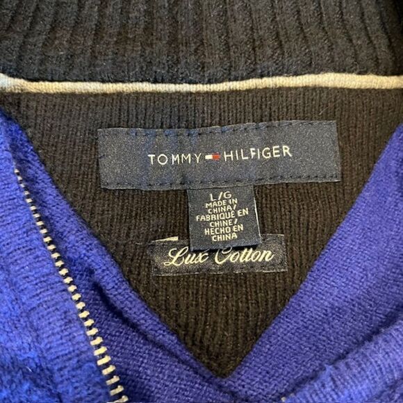 Tommy Hilfiger Lux Cotton 1/4 Zip Sweater with Elbow Patches Blue Size Large - Picture 8 of 12